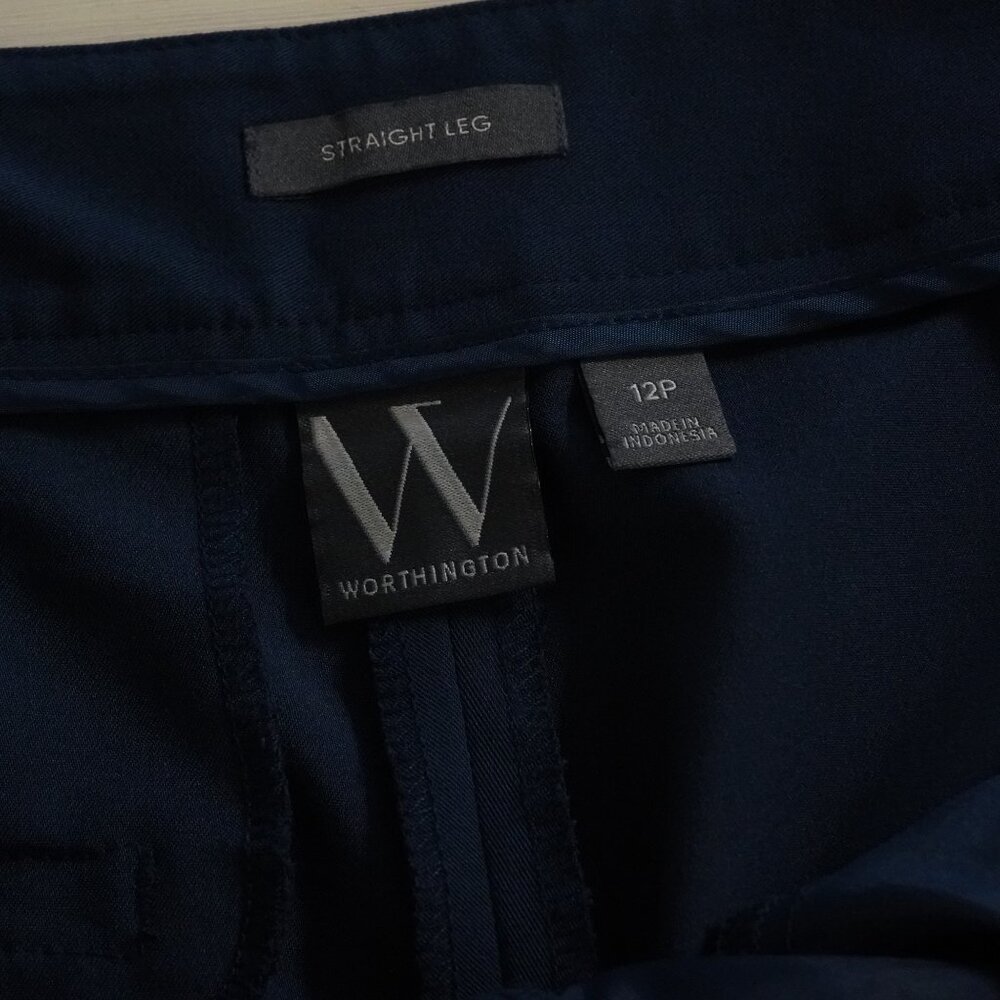 Worthington Navy Blue Trouser Pants 12P Petite Wide Straight Leg Workwear - Picture 10 of 11